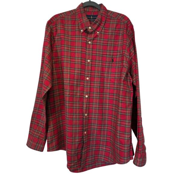Ralph Lauren Shirt Men's Button Up Red Plaid Green Pony Classic Preppy | XL EUC - Picture 3 of 13